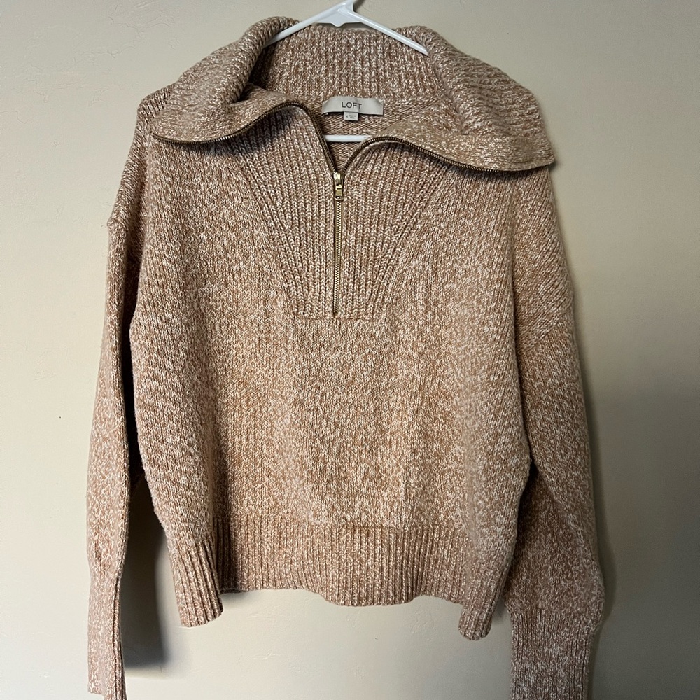 LOFT Tan Cowl Neck Sweater with Chunky Knit